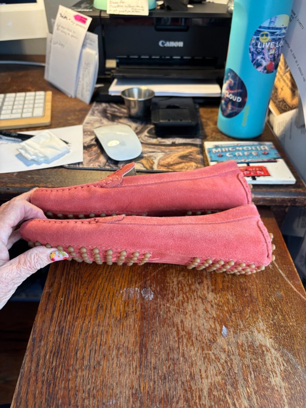 Johnny Was Shoes Womens Size 7.5 Coral Suede Floral Embroidered Moccasin Flats - Picture 2 of 9